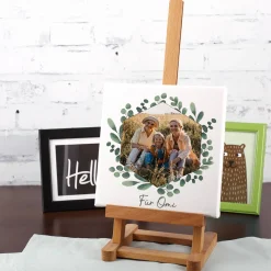 Leinwand 20x20cm mit Familienfoto und Eukalyptuskranz