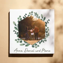 Leinwand 20x20cm mit Familienfoto und Eukalyptuskranz