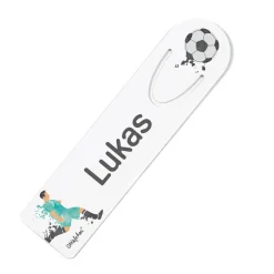 Lesezeichen mit Fußballer und Namensaufdruck
