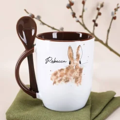 Löffeltasse mit Watercolor Hase und Ihrem Wunschnamen | Geschenk zu Ostern