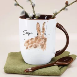 Löffeltasse mit Watercolor Hase und Ihrem Wunschnamen | Geschenk zu Ostern