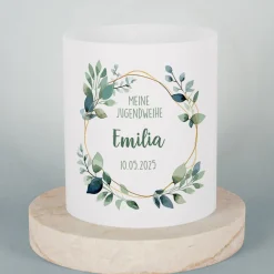 Lichthülle für Kerzen | Tischdeko zur Jugendweihe | 2 Größen | Personalisiert im Eukalyptus-Design
