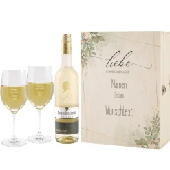 Liebe ist kein Wort, sondern ein Gefühl - Hochzeits Weingeschenkset mit Maybach Weißwein