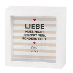 Liebe muss echt sein - Bilderrahmen Spardose mit 2 Zeilen Wunschtext
