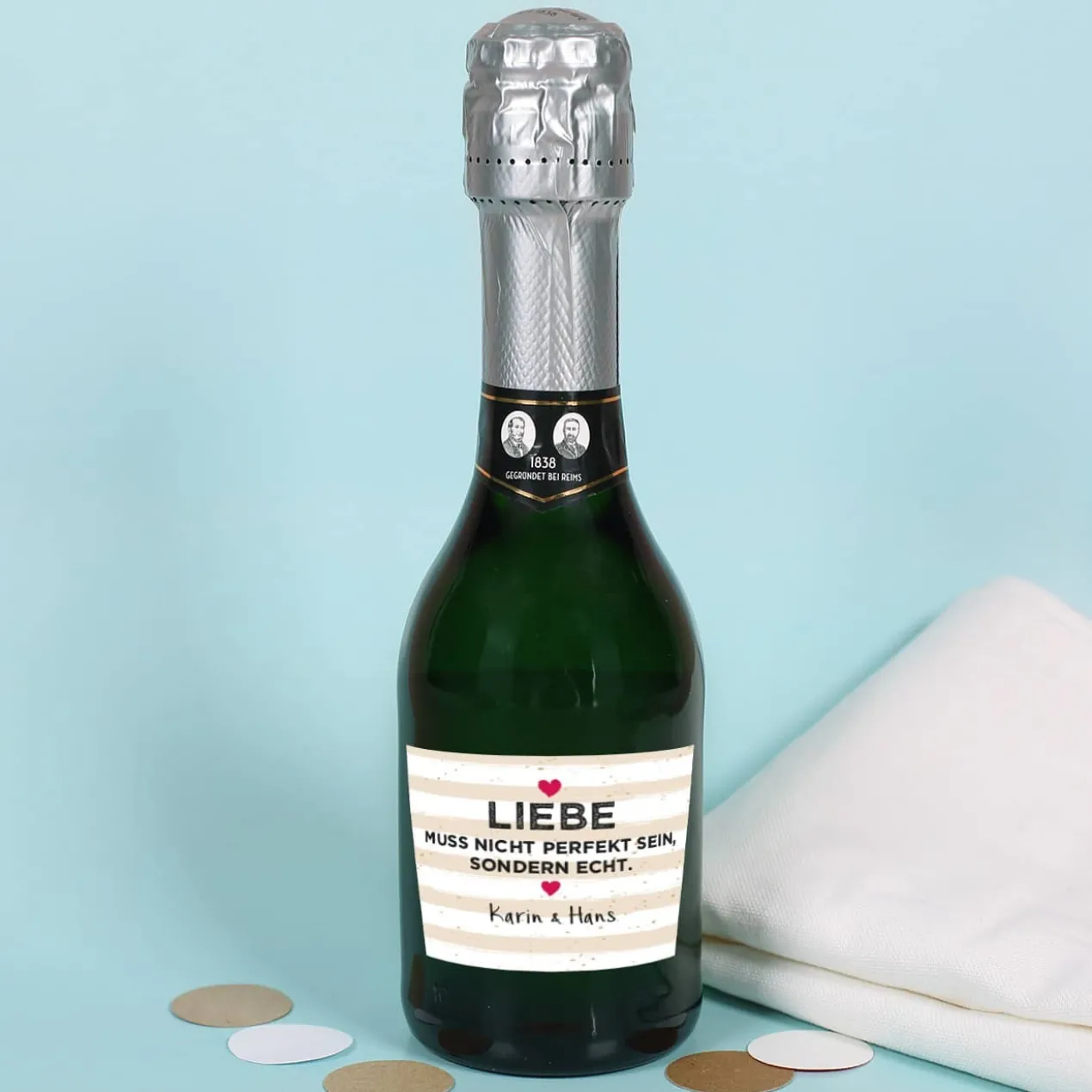 Liebe muss echt sein - kleiner Sekt mit persönlichem Etikett | Geldermann Flaschengärung
