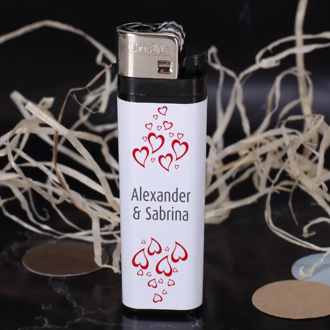 Liebes-Feuerzeug zur Hochzeit mit romantischen Aufkleber