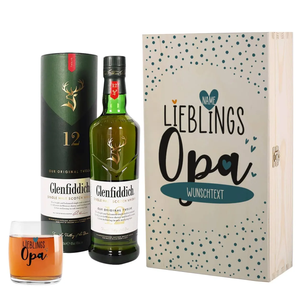 Lieblingsopa - Glenfiddich Whisky Geschenkset mit Whiskyglas in Holzbox