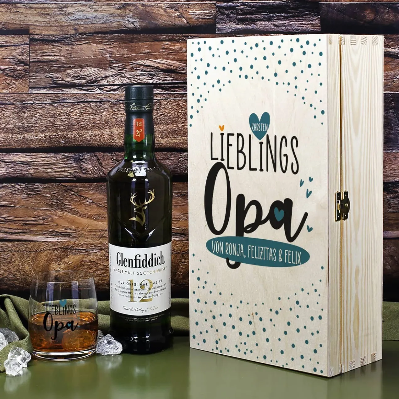 Lieblingsopa - Glenfiddich Whisky Geschenkset mit Whiskyglas in Holzbox