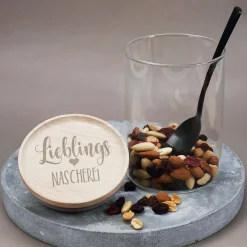 Lieblings... Vorratsdose aus Glas mit graviertem Holzdeckel in zwei Größen