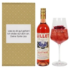 Lillet Geschenkset mit graviertem Weinglas für verschiedene Anlässe