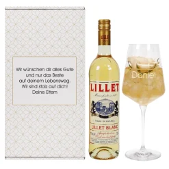 Lillet Geschenkset mit graviertem Weinglas für verschiedene Anlässe
