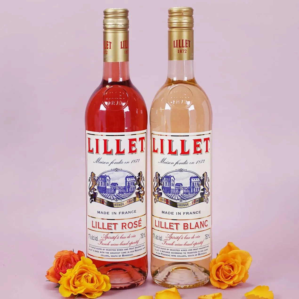 Lillet Geschenkset mit graviertem Weinglas und eleganten Vintage Blumenmotiv