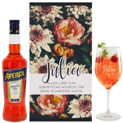 Lillet Geschenkset mit graviertem Weinglas und eleganten Vintage Blumenmotiv