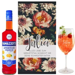 Lillet Geschenkset mit graviertem Weinglas und eleganten Vintage Blumenmotiv