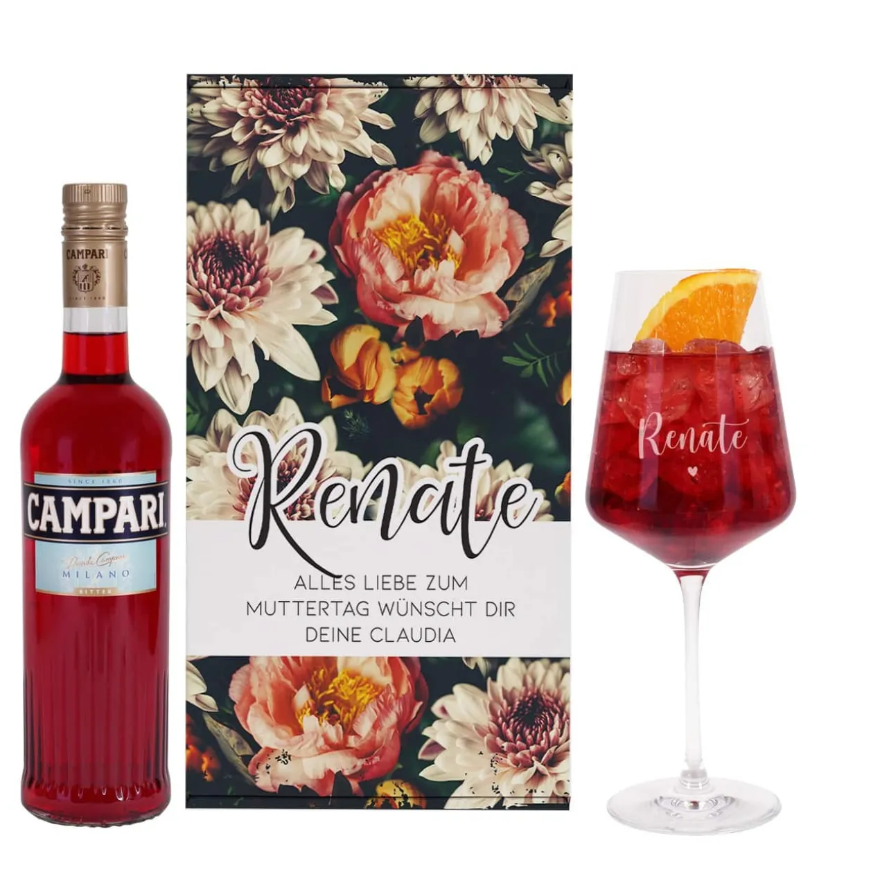 Lillet Geschenkset mit graviertem Weinglas und eleganten Vintage Blumenmotiv