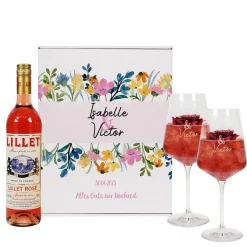 Lillet Geschenkset zur Hochzeit mit Wildblumen und Ihren Wunschangaben gestaltet