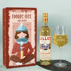 Lillet Präsentset für eine stressfreie Weihnachtszeit mit Glas und persönlicher Geschenkbox