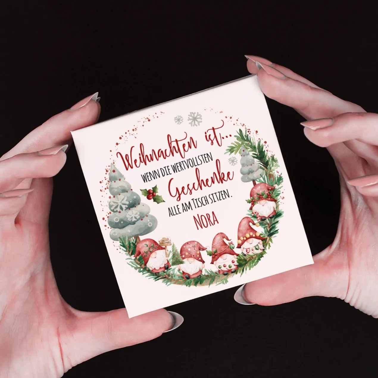 Lindorkugeln in personalisierter Geschenkbox zu Weihnachten mit Wichtelmotiv 'wertvollste Geschenke'