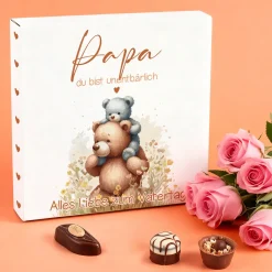 Lindt Pralinen als Geschenk für Papa zum Vatertag personalisiert mit Wunschtext und Bär Motiv