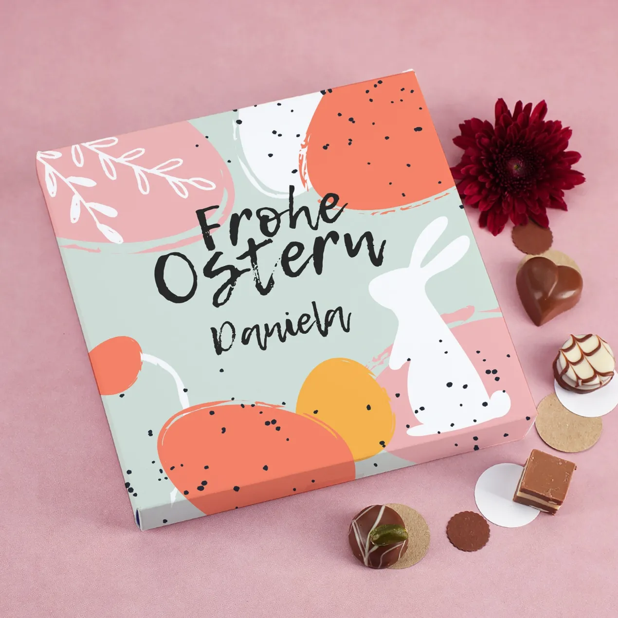 Lindt Pralinenbox 'Frohe Ostern' personalisiert mit Name | 100 g Mini-Pralinés als Ostergeschenk
