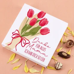 Lindt Pralinen 'Danke Mama' personalisiert mit Wunschtext & Tulpen Box | Geschenk zum Muttertag