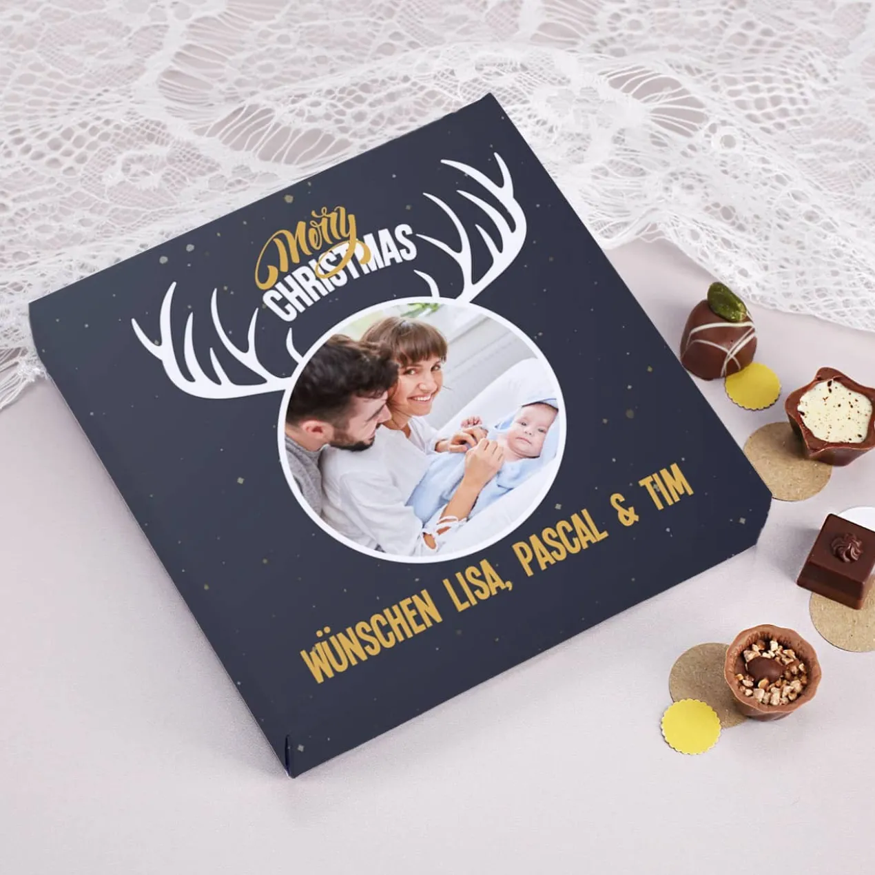 Lindt Pralinen mit Fotoaufdruck zu Weihnachten