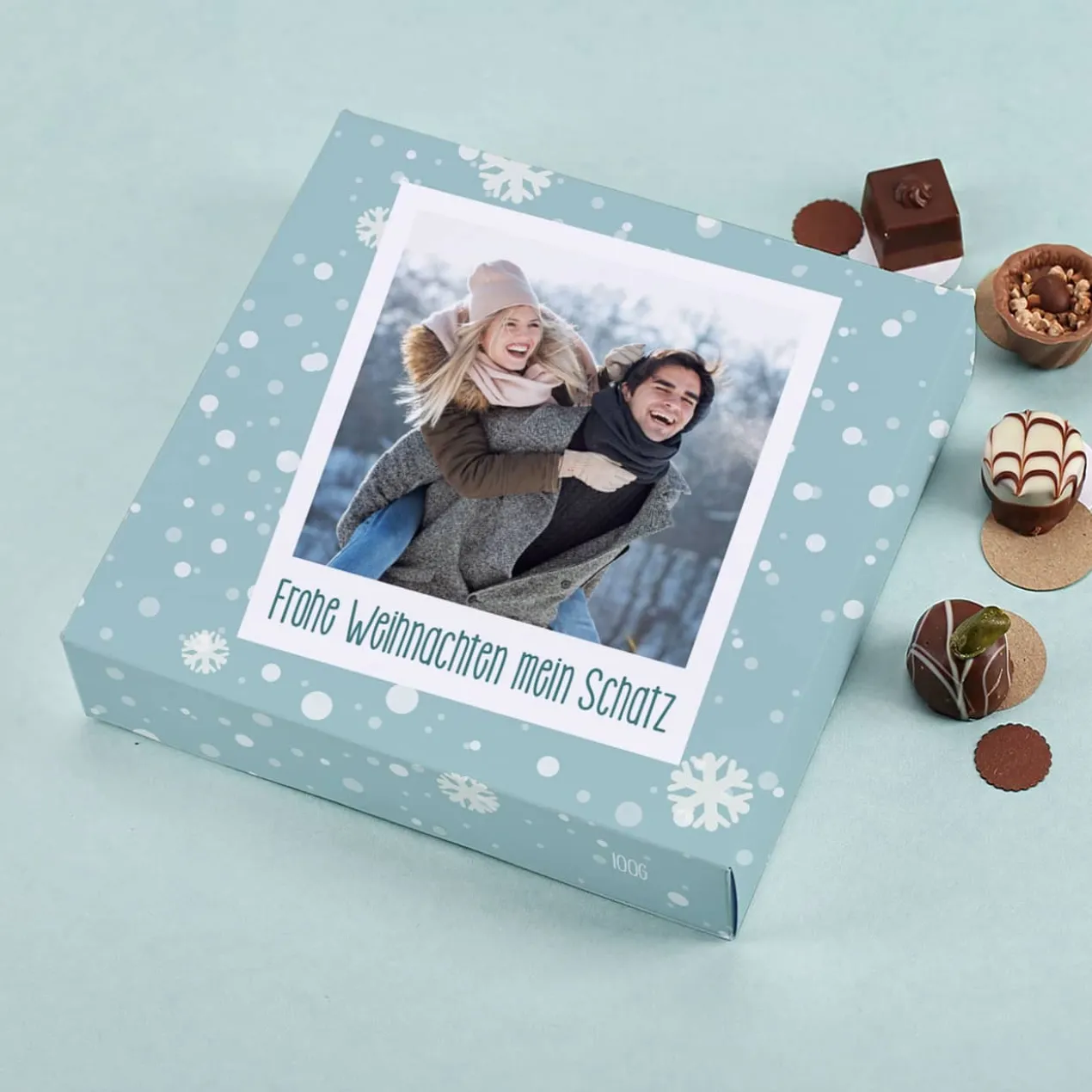 Lindt Pralinen mit Fotoverpackung zu Weihnachten