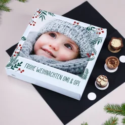 Lindt-Pralinen zu Weihnachten mit Ihrem Foto und Text bedruckt