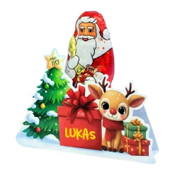 Lindt Schokoladenweihnachtsmann 70g mit personalisierter Verpackung zu Weihnachten | Rentier-Motiv