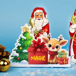 Lindt Schokoladenweihnachtsmann 70g mit personalisierter Verpackung zu Weihnachten | Rentier-Motiv