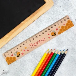 Lineal aus Holz für Mädchen personalisiert mit Name | Bienen Motiv | 20 cm