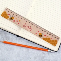 Lineal aus Holz für Mädchen personalisiert mit Name | Bienen Motiv | 20 cm