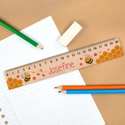 Lineal aus Holz für Mädchen personalisiert mit Name | Bienen Motiv | 20 cm
