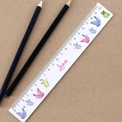 Lineal mit Watercolor Schmetterlingen und Namensaufdruck