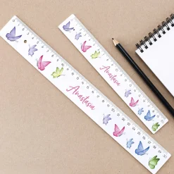 Lineal mit Watercolor Schmetterlingen und Namensaufdruck