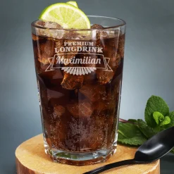 Longdrinkglas graviert mit Name und Premium Longdrink Motiv