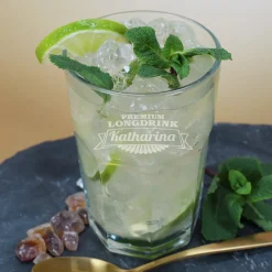 Longdrinkglas graviert mit Name und Premium Longdrink Motiv