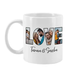 LOVE Fototasse mit Ihrem Wunschtext