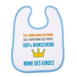 Lätzchen für Jungen - 100% Wunschkind mit Namen der Eltern und des Kindes