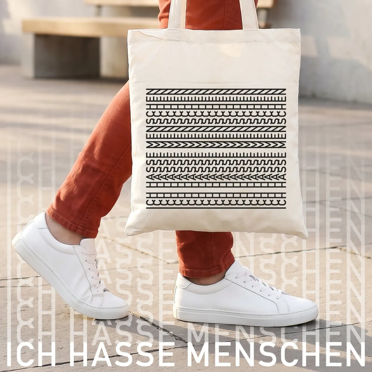 Lustige Einkaufstasche 'Ich hasse Menschen' als Geschenk | Stoff Beutel mit versteckter Botschaft
