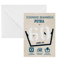 Lustige Geldgeschenk-Karte zum 60. Geburtstag als Waschanleitung personalisiert mit Name