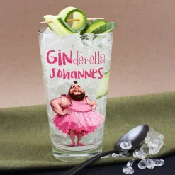 Lustiges Ginderella Geschenkset mit bedrucktem Glas, Bombay Gin und Tonic Water