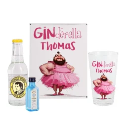 Lustiges Ginderella Geschenkset mit bedrucktem Glas, Bombay Gin und Tonic Water
