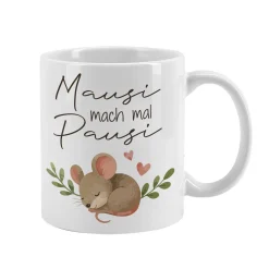 Lustige Tasse 'Mausi mach mal Pausi' mit Maus Motiv | Kaffeetasse als Geschenk für Frauen & Kollegin