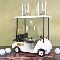 Luxus Whisky Dekantierset im Golfcart personalisiert mit Name und Wunschtext | Dekanter Set für Golfer