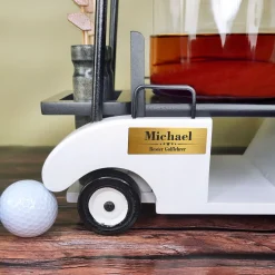 Luxus Whisky Dekantierset im Golfcart personalisiert mit Name und Wunschtext | Dekanter Set für Golfer