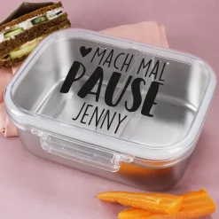 Mach mal Pause - Brotbox aus Metall mit Name bedruckt