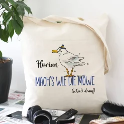 Mach's wie die Möwe... - Baumwollbeutel mit Name