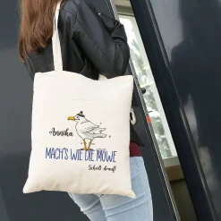 Mach's wie die Möwe... - Baumwollbeutel mit Name