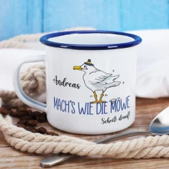 Mach's wie die Möwe... Emaille-Tasse mit Name